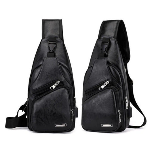 Men's PU Leather Sling Bag Cross Body Cycle Pack Travel Bag