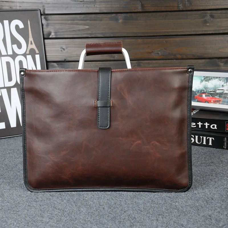 Men's Crazy Horse PU Leather Briefcase Office File Bag