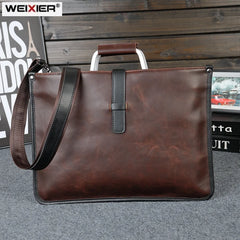 Men's Crazy Horse PU Leather Briefcase Office File Bag