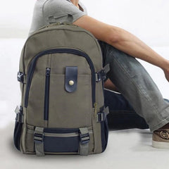 Men's Large Canvas Backpack Solid Rucksack for School Travel Sports