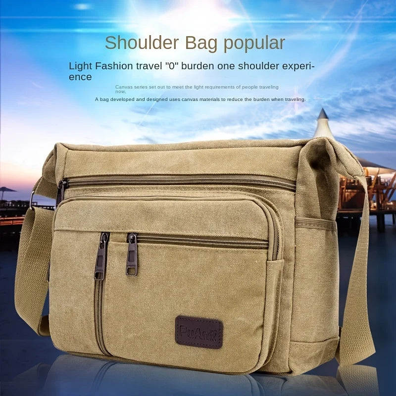 Men's Casual Canvas Bag Large Pockets Durable Tool Bag Shoulder Bag