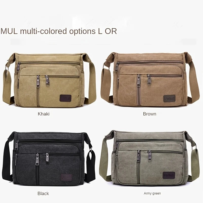 Men's Casual Canvas Bag Large Pockets Durable Tool Bag Shoulder Bag