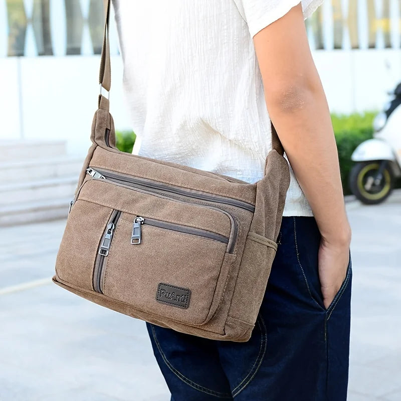Men's Casual Canvas Bag Large Pockets Durable Tool Bag Shoulder Bag