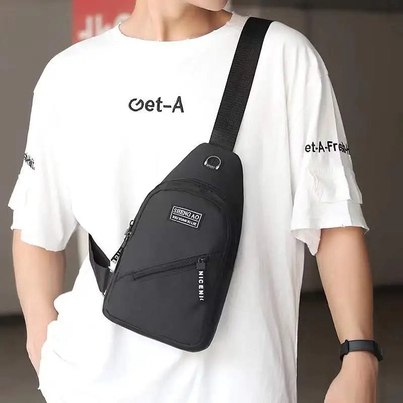 Men's Chest Bags Double Layers Casual Sports Water-Proof Shoulder Messenger Bag