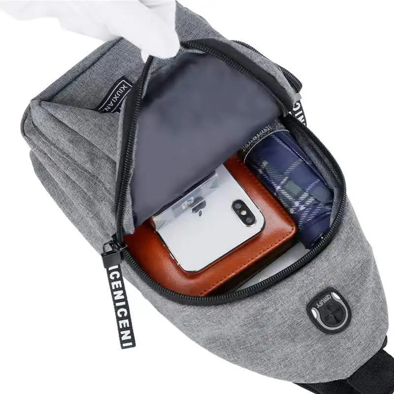 Men's Chest Bags Double Layers Casual Sports Water-Proof Shoulder Messenger Bag
