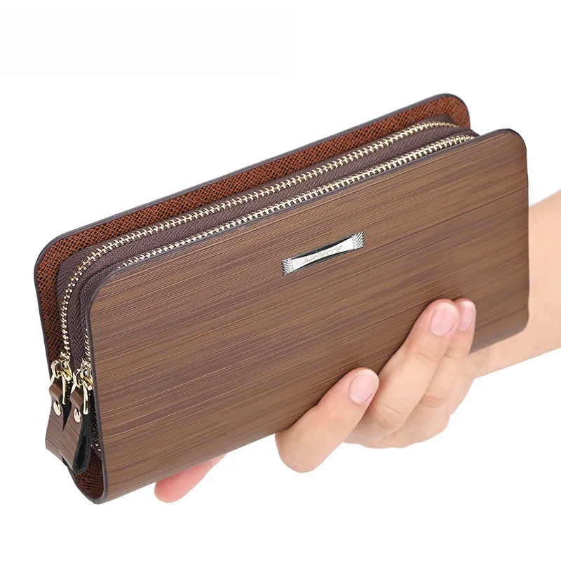 Men's Clutch Wallet Fine Lines Large Capacity Casual Double Zipper Phone Dollar