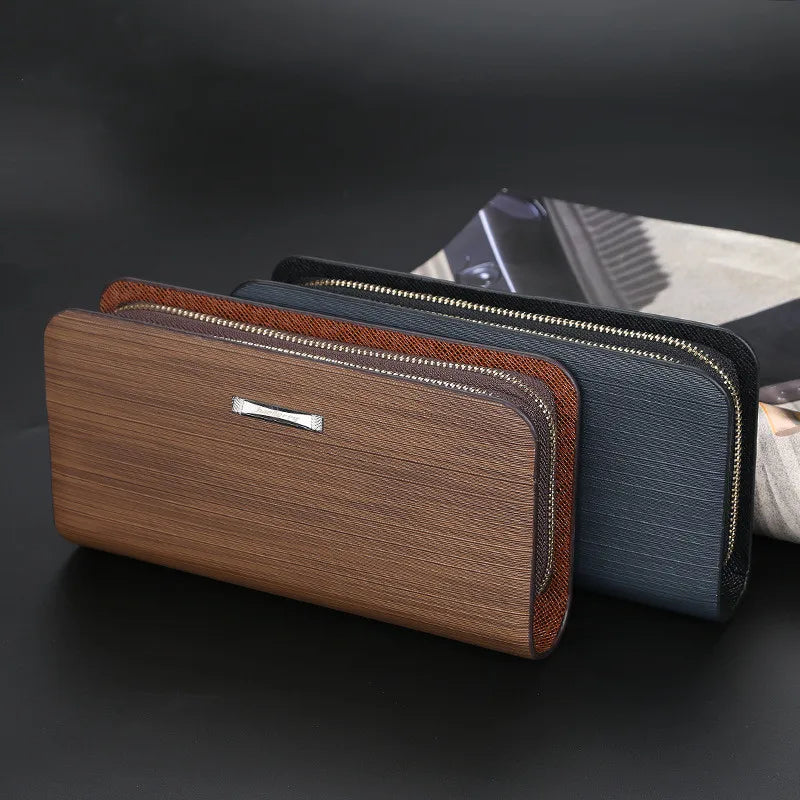 Men's Clutch Wallet Fine Lines Large Capacity Casual Double Zipper Phone Dollar