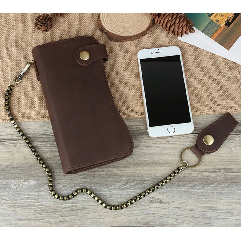 Men's Crazy Horse Leather Wallet Vintage Style Cowhide Handbag Wallet