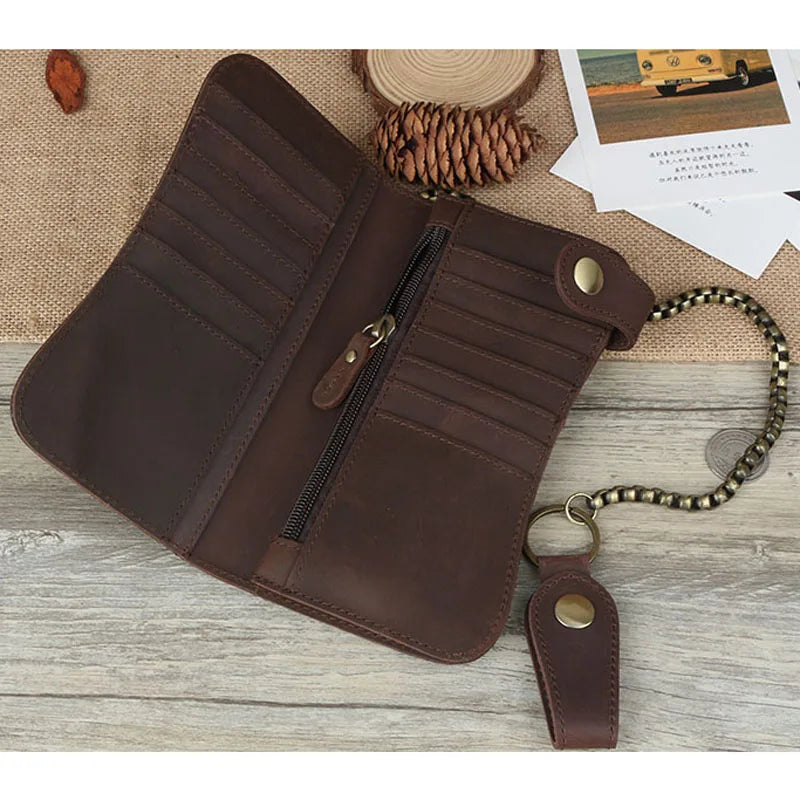 Men's Crazy Horse Leather Wallet Vintage Style Cowhide Handbag Wallet