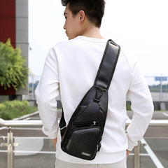 Men's USB Chest Bag Messenger Leather Shoulder Diagonal Travel