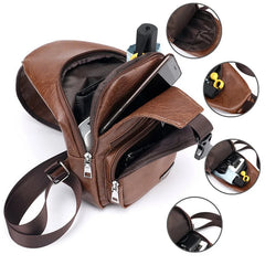 Men's Crossbody Chest Bag USB Charging Leather Shoulder Bag