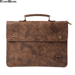 Men's Leather Briefcase Office Handbag Vintage File Bag Brown