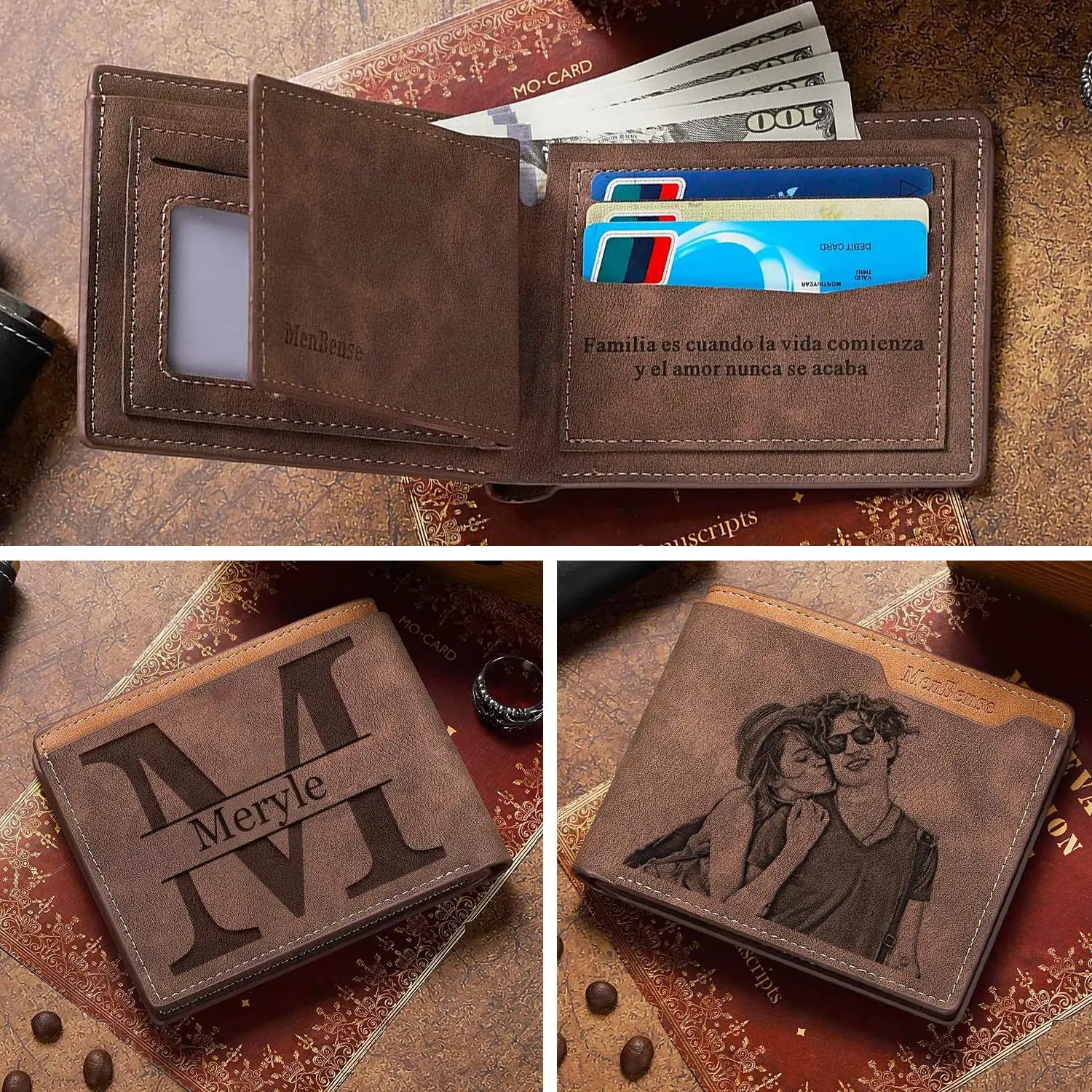 Men's Engraved Photo Wallets Picture & Text Wallet Personalized