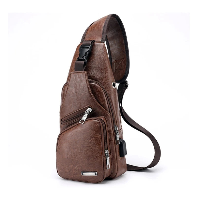 Men's Crossbody Single Shoulder Bag USB Sports Outdoor Casual Chest Bags