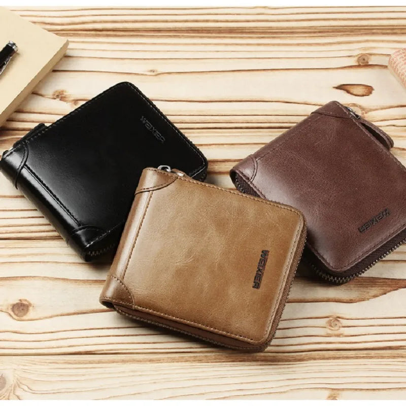 Men's Retro Small Bag Short Moneybag Business Purse Thin Zipper Billfold