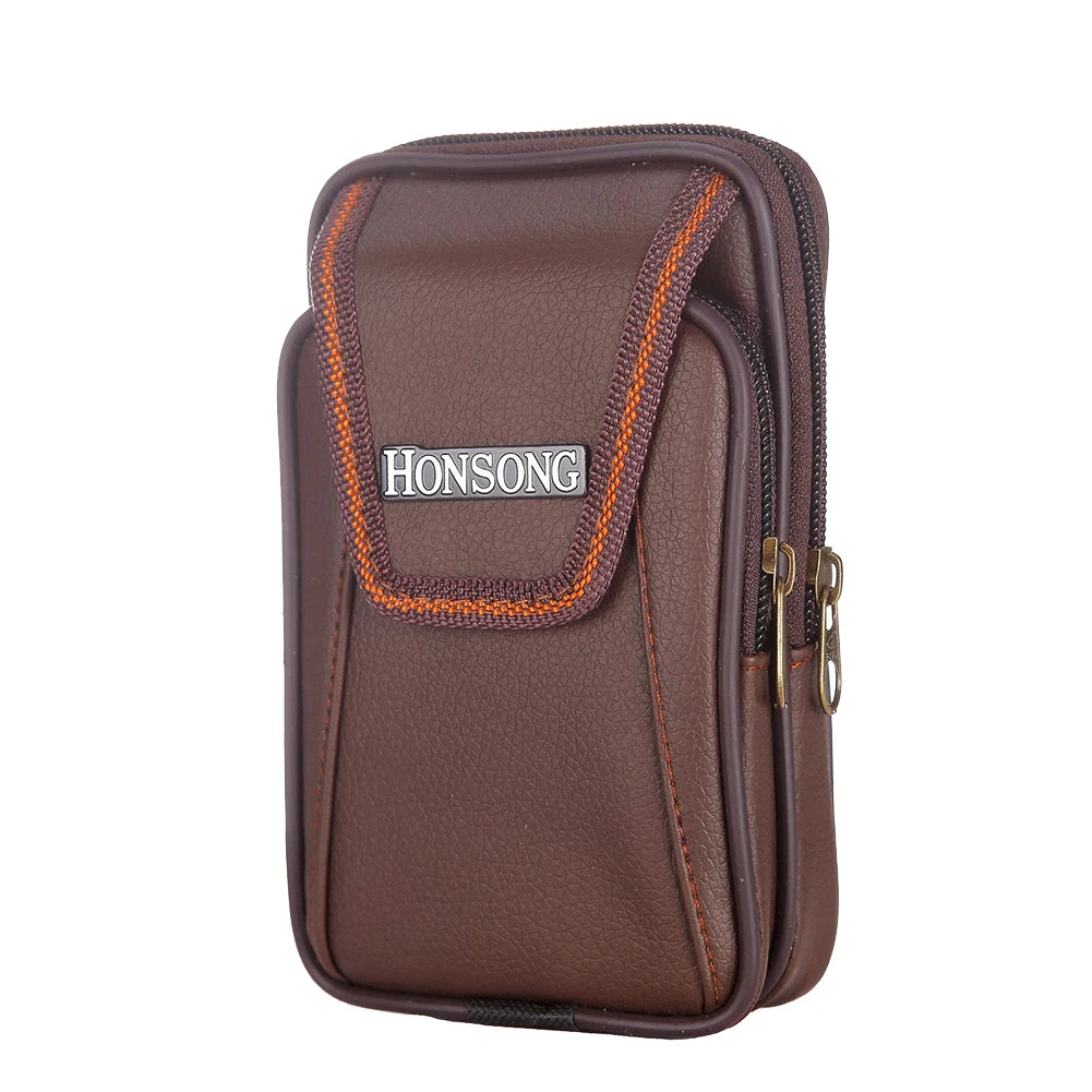 Men's Faux Leather Zipper Waist Bag Multi-Pockets
