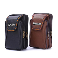 Men's Faux Leather Zipper Waist Bag Multi-Pockets
