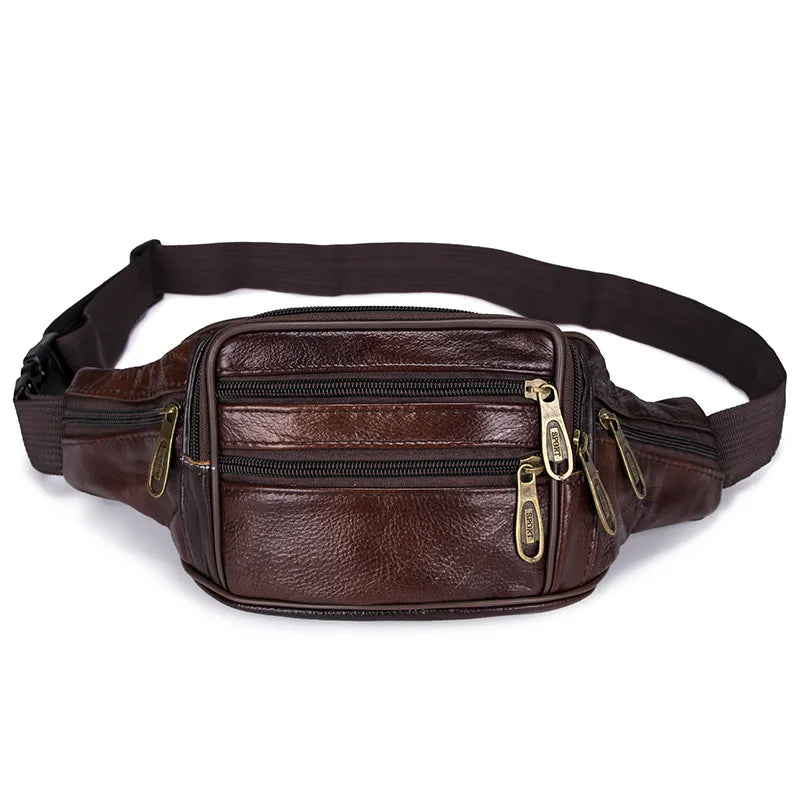 Men's Waterproof Leather Crossbody Bag Travel Waist Pack