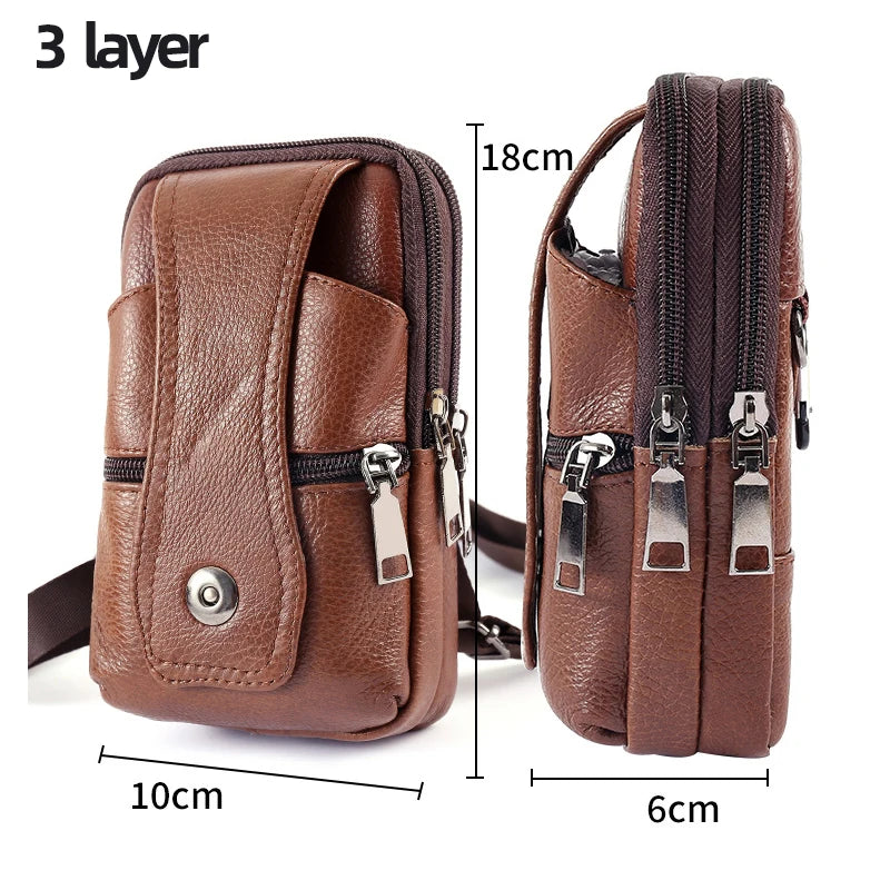 Men's Leather Phone Bag Vintage Crossbody Shoulder Belt Bag