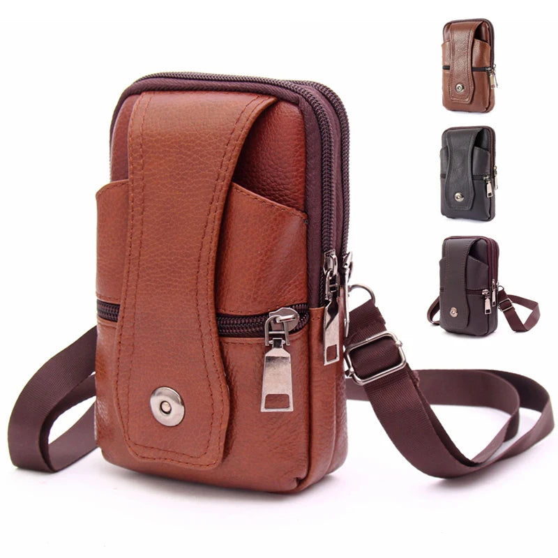Men's Leather Phone Bag Vintage Crossbody Shoulder Belt Bag
