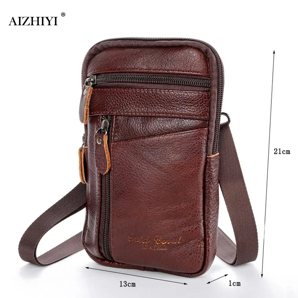 Men's Leather Waist Pack Phone Pouch Bag Chest Shoulder Belt Bag