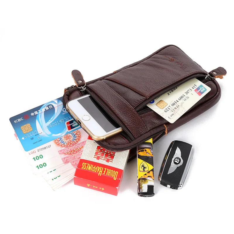 Men's Leather Waist Packs Phone Pouch Bags Waist Bag Male Small Chest