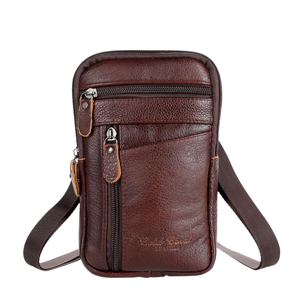 Men's Leather Waist Packs Phone Pouch Bags Waist Bag Male Small Chest