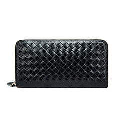 Men's Leather Wallet Weave Purse Long Clutch Hand Bag