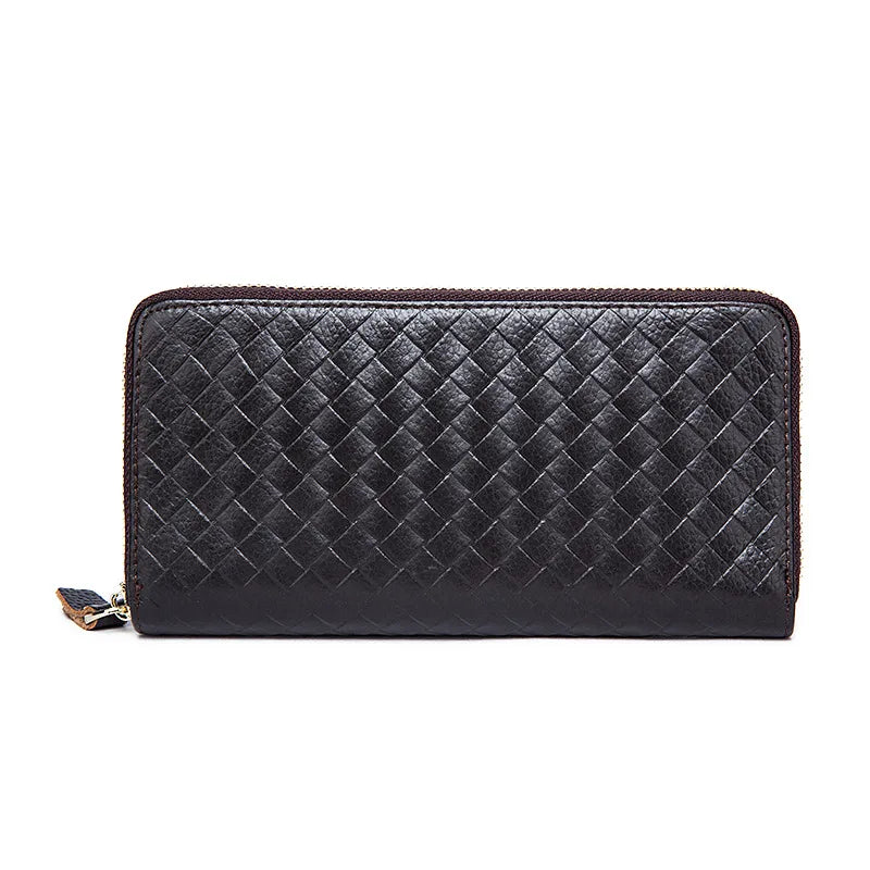 Men's Leather Wallet Weave Purse Long Clutch Hand Bag