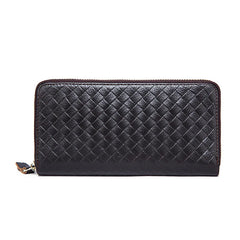 Men's Leather Wallet Weave Purse Long Clutch Hand Bag