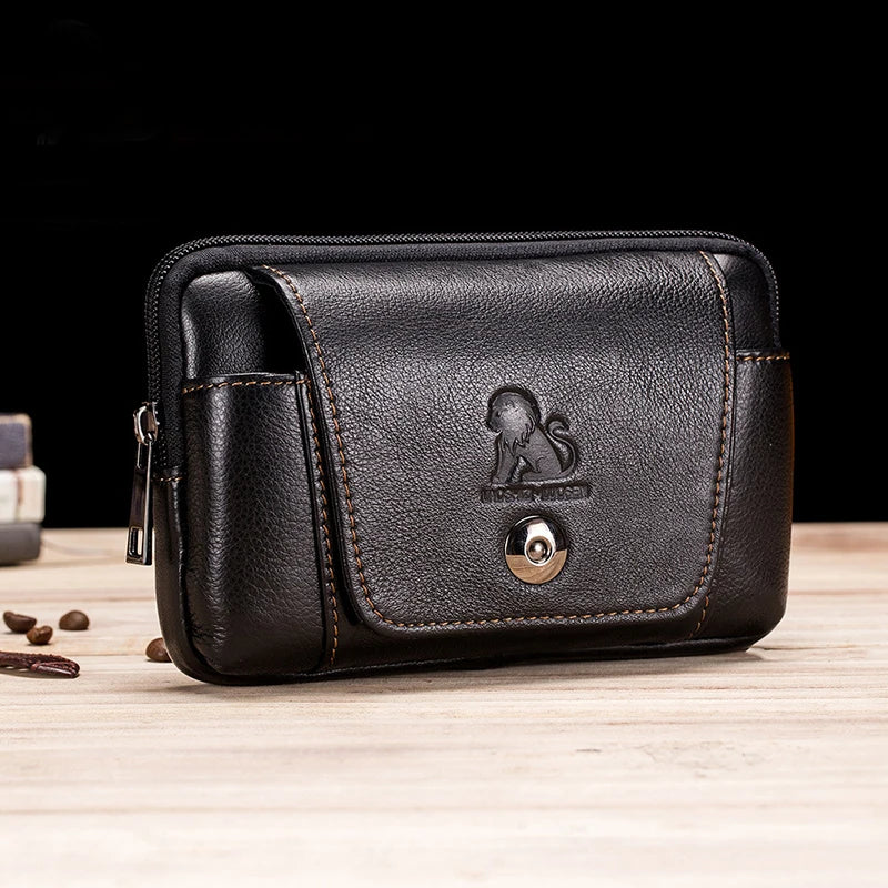 Men's Leather Belt Bag 5.5-Inch Phone Waist Bag Sunglass Pockets