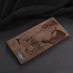 Men's Inscription Photo Engraved Leather Wallet Slim Bifold Style