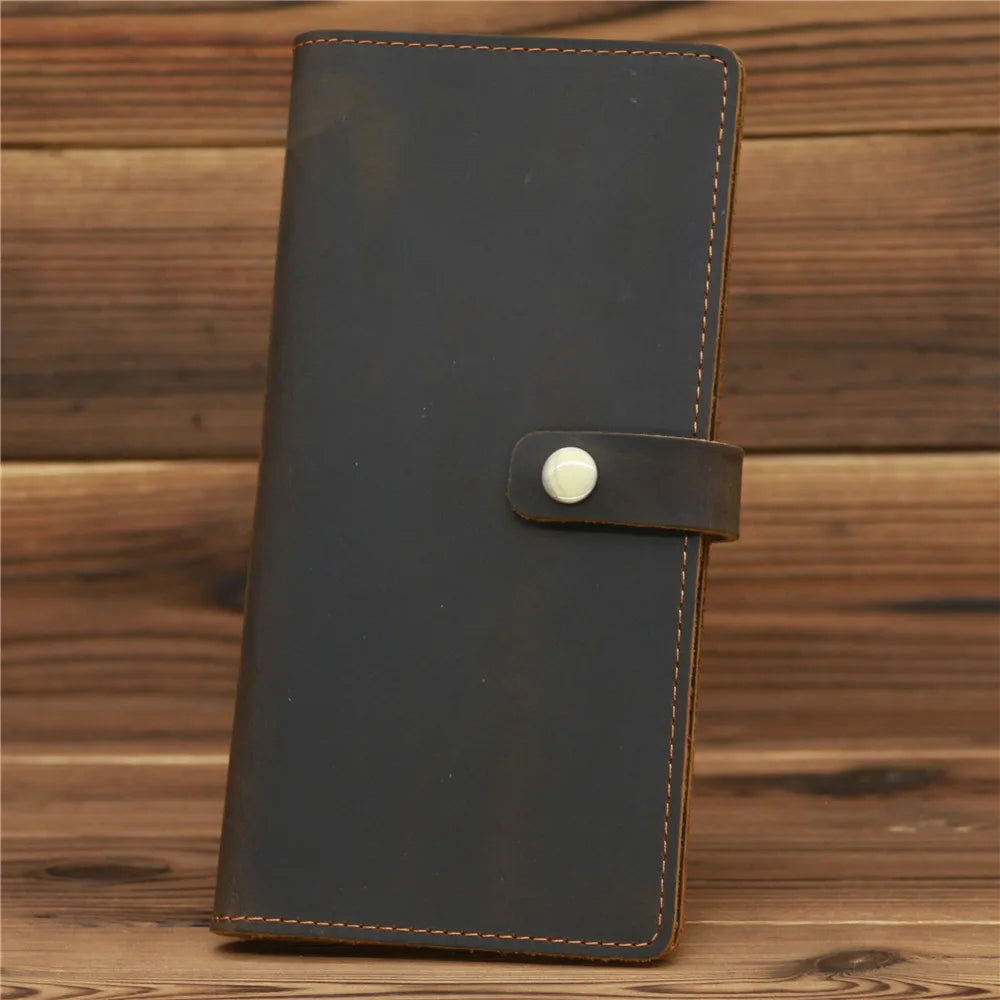 Men's Long Wallet Crazy Horse Leather Retro Business Multi-card Holder