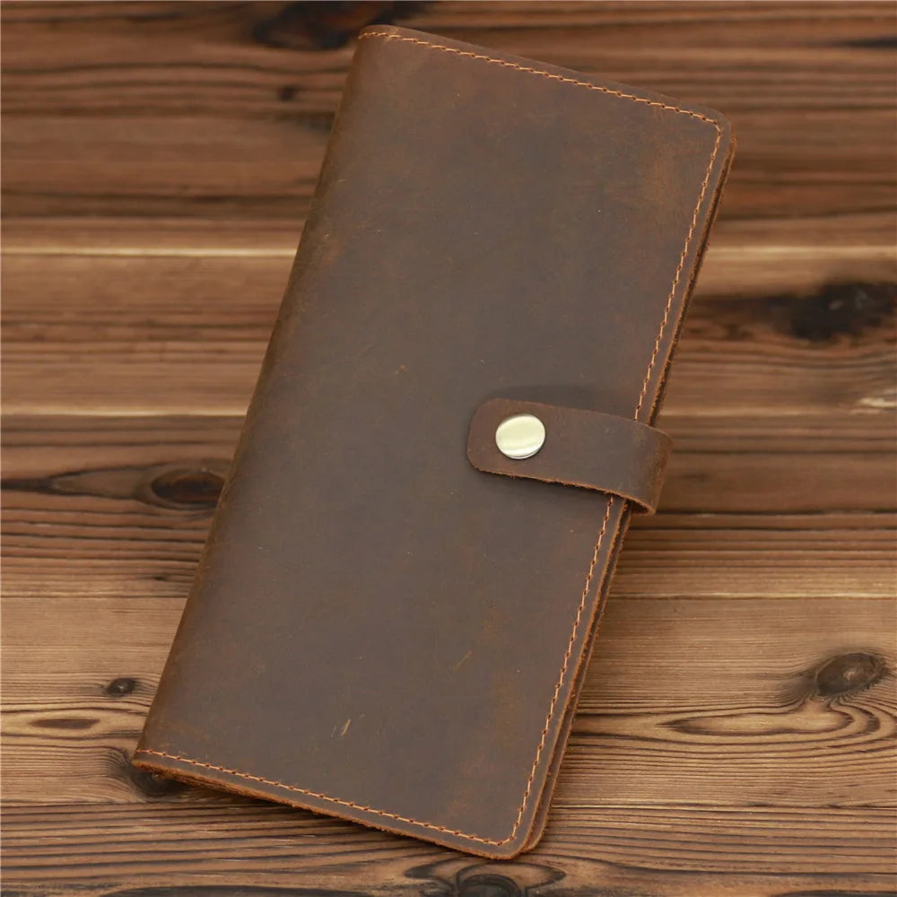 Men's Long Wallet Crazy Horse Leather Retro Business Multi-card Holder