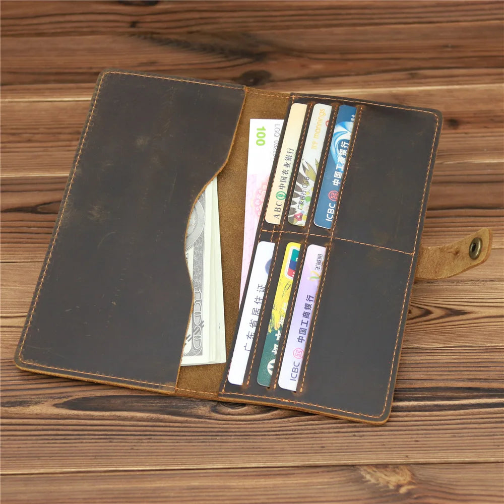Men's Long Wallet Crazy Horse Leather Retro Business Multi-card Holder
