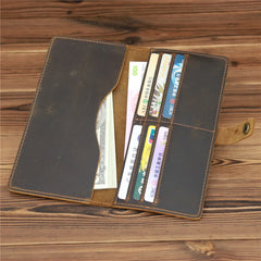 Men's Long Wallet Crazy Horse Leather Retro Business Multi-card Holder