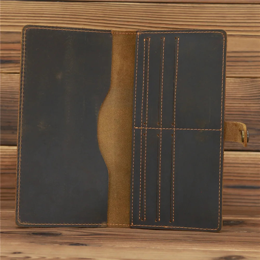 Men's Long Wallet Crazy Horse Leather Retro Business Multi-card Holder
