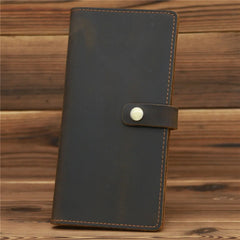 Men's Long Wallet Crazy Horse Leather Retro Business Multi-card Holder