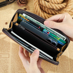 Men's Long Wallet Top Cowhide Clutch Bag Functional Cow Leather Handbag