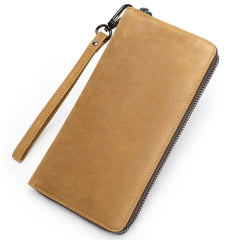 Men's Long Wallet Top Cowhide Clutch Bag Functional Cow Leather Handbag