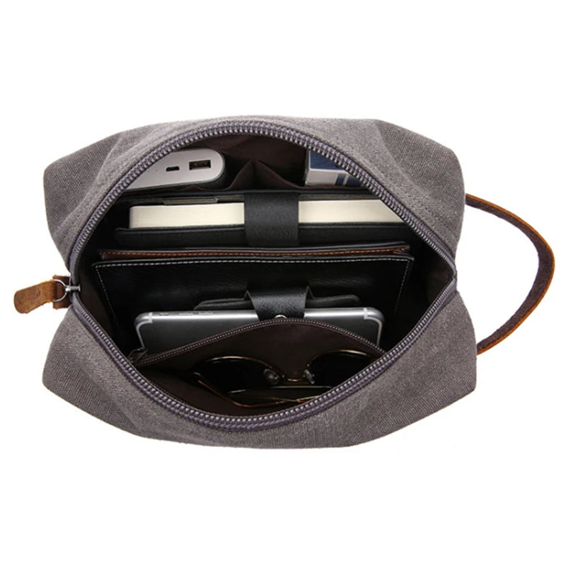 Men's Canvas Leather Toiletry Bag Organizer