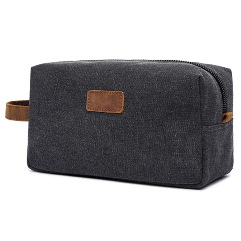 Men's Canvas Leather Toiletry Bag Organizer