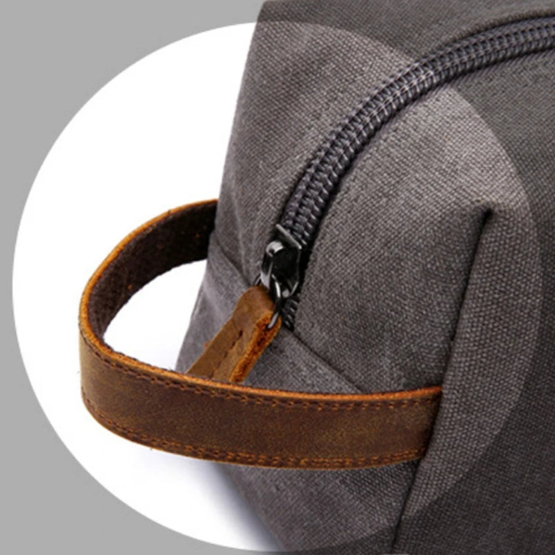 Men's Travel Toiletry Bag Canvas Leather Organizer