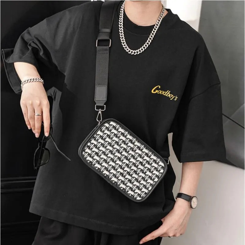 Men's Striped Canvas Messenger Bag Youth Small Square Handbag Backpack