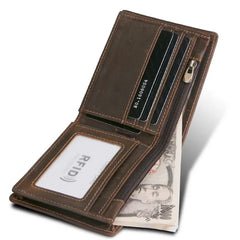 Men's Oil Wax Skin Wallet RFID Protection Cow Leather Billfold Coin Purse
