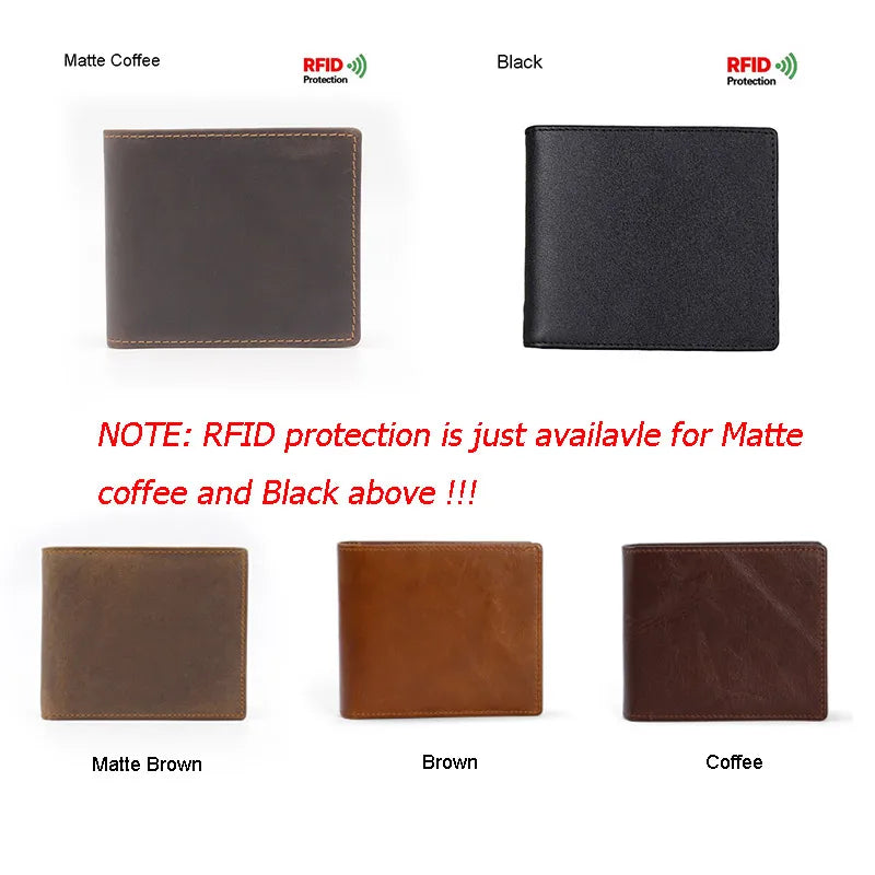 Men's Oil Wax Skin Wallet RFID Protection Cow Leather Billfold Coin Purse