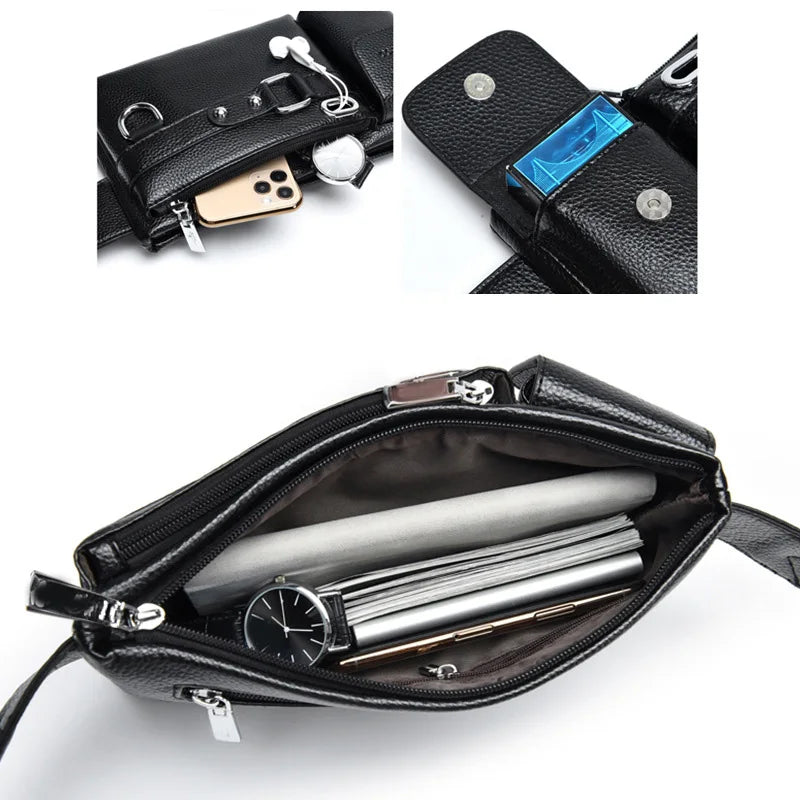 Men's PU Leather Sling Bag Chest Shoulder Bag Anti Scratch Waterproof Pouch