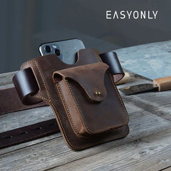 Men's Portable Sports Running Phone Storage Belt Bag Crazy Horse Leather