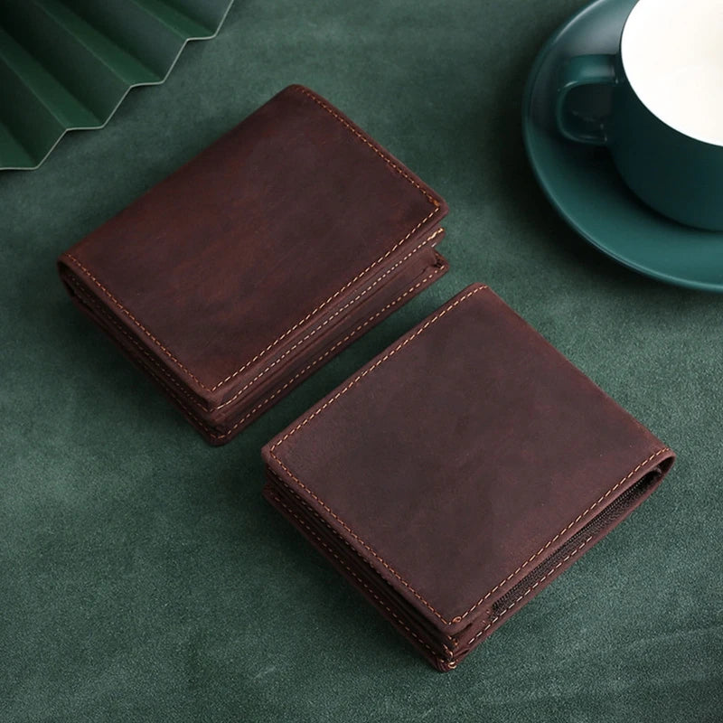 Men's RFID Blocking Leather Wallet Bifold Slim Short Vintage Purse Money