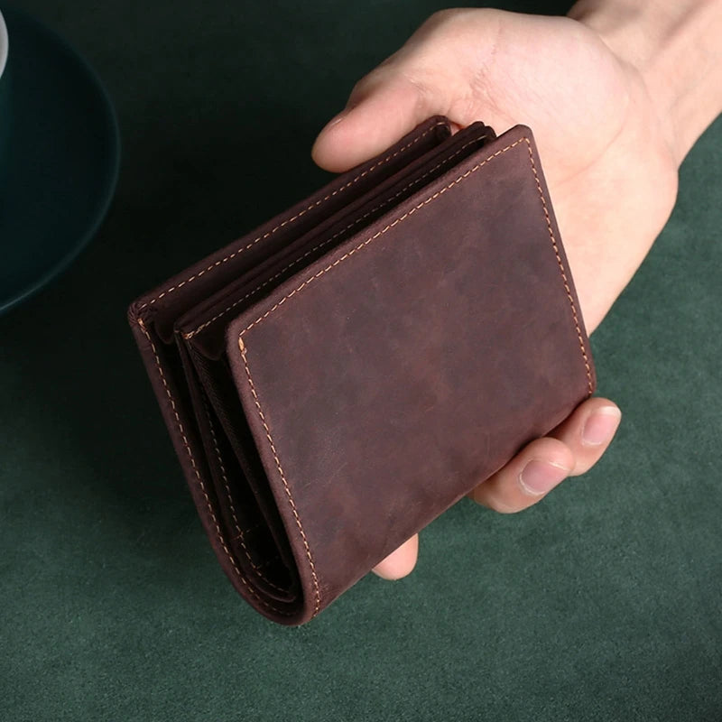 Men's RFID Blocking Leather Wallet Bifold Slim Short Vintage Purse Money